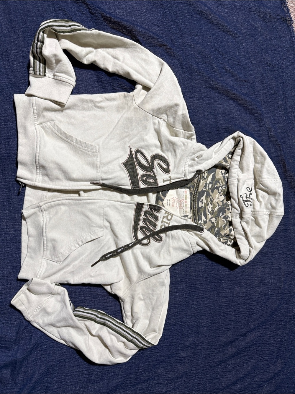 Triple Five Soul White Zip Hoodie with Camo Hood Lining